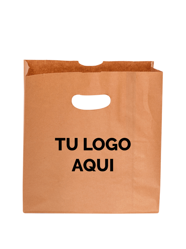500 Bolsas Kraft con asa perforada con impresión a 1 tinta