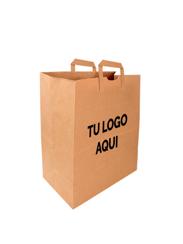 250 Bolsa Kraft 1/7 con asa plana con impresión a 1 tinta