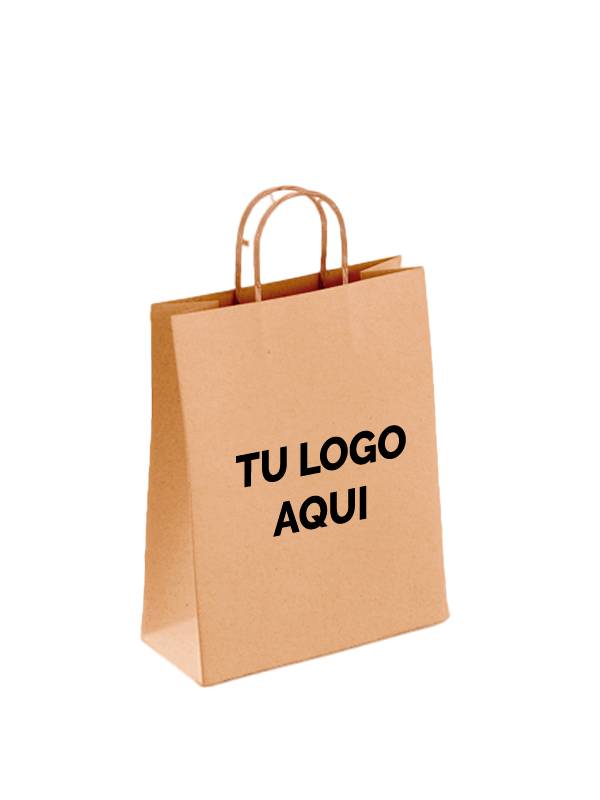 250 Bolsas Kraft 1/6 con asa cordón con impresión a 1 tinta