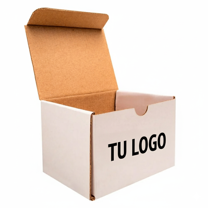 100 Cajas de Microcorrugado blanca 12x9x8 cm con impresión
