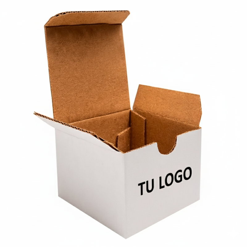 100 Cajas de Microcorrugado blanca 7.4×7.4×5.2 cm con impresión