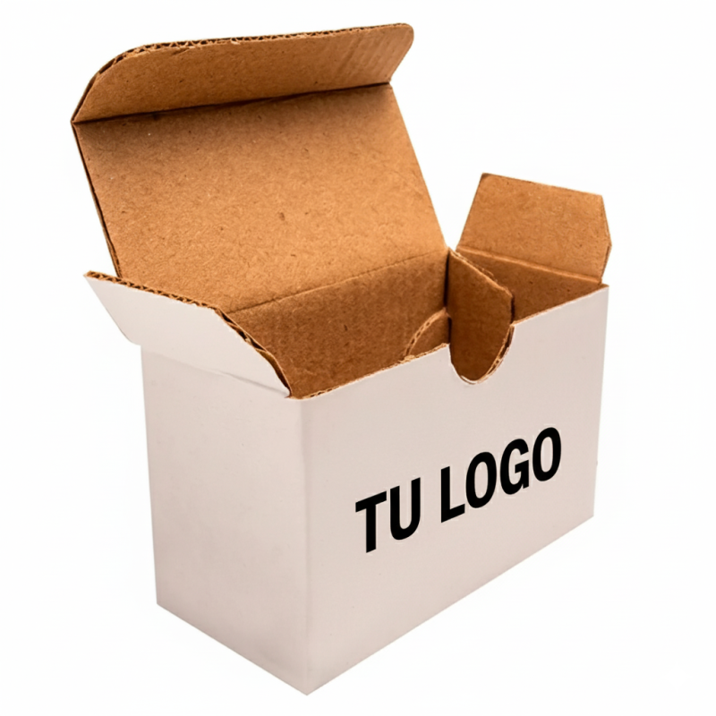 100 Cajas de Microcorrugado blanca 9.5×4.5×5.5 cm con impresión