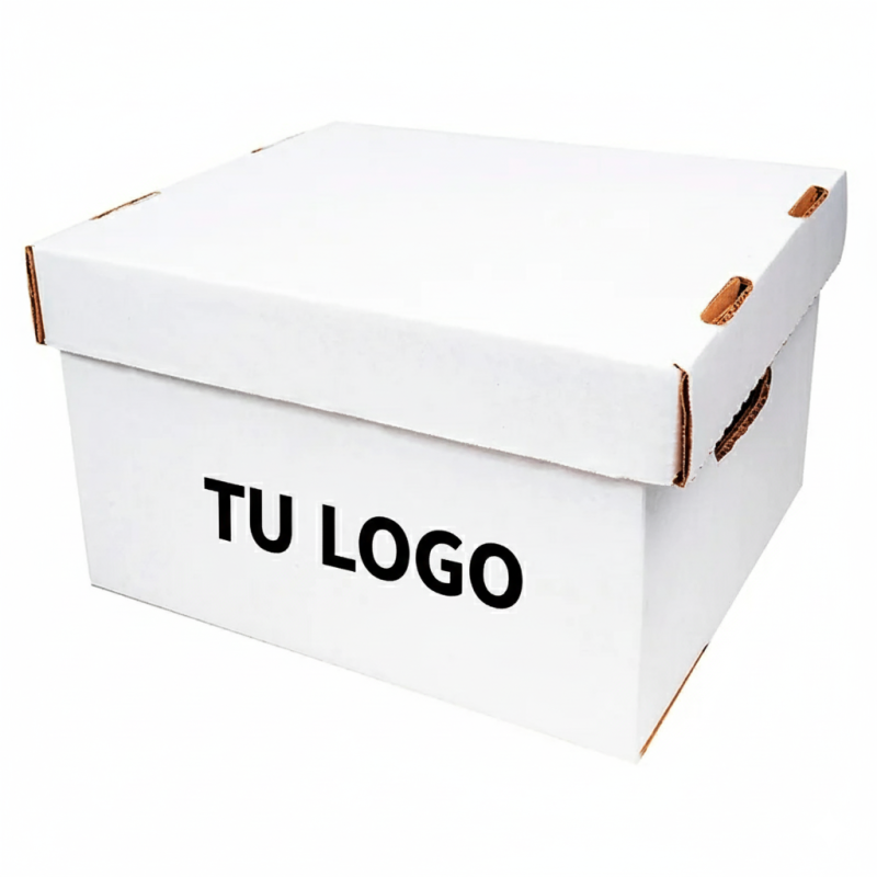 100 Cajas Blancas de corrugado Tapa de 30.5 x 25.5 x 18.5 cm con impresión